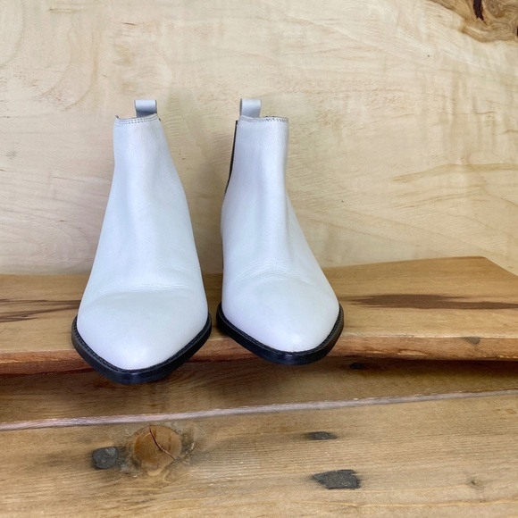 Asos White Leather Booties Boots Cowboy Pointed Toe - Picture 3 of 8